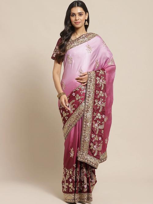 purple satin embroidered saree with blouse - 17792071 - Very Small Image - 1