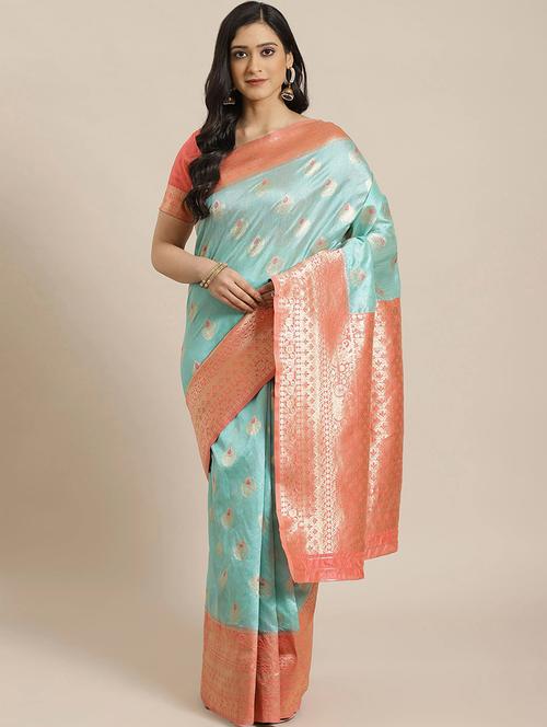 purist blue woven saree with blouse - 17792093 - Very Small Image - 1