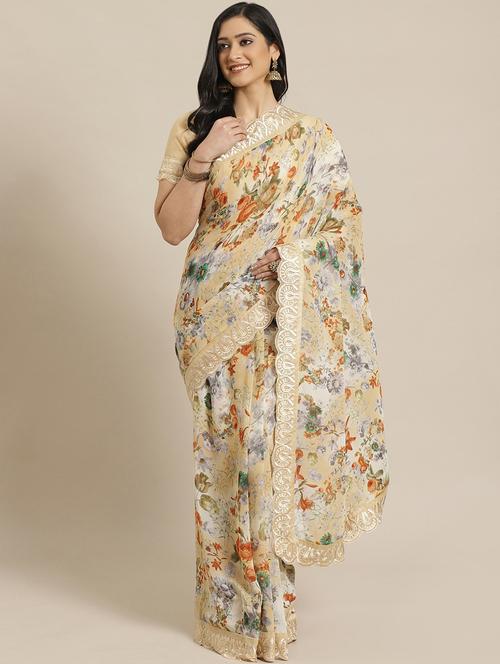 floral printed saree with blouse - 17792098 - Very Small Image - 1