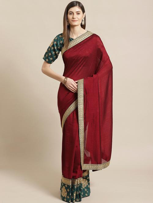 maroon bordered saree with blouse - 17792103 - Very Small Image - 1