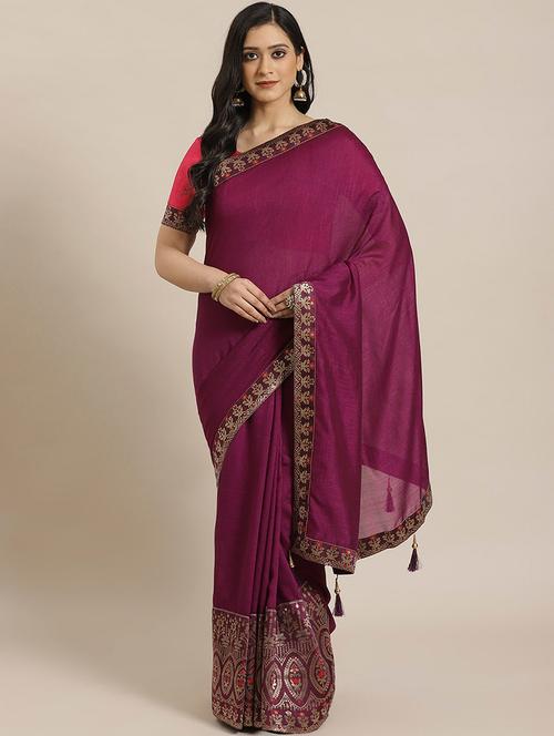 solid woven saree with blouse - 17792109 - Very Small Image - 1
