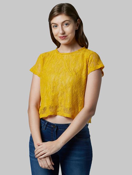 round neck self design crop tee - 17793128 - Very Small Image - 1