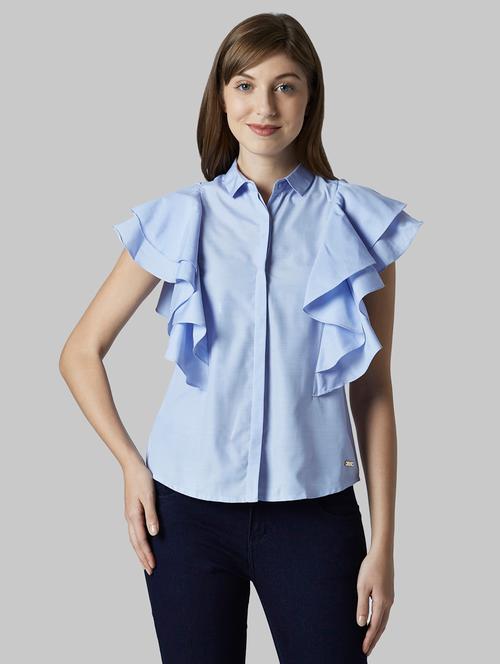 ruffle sleeved solid top  - 17793239 - Very Small Image - 1