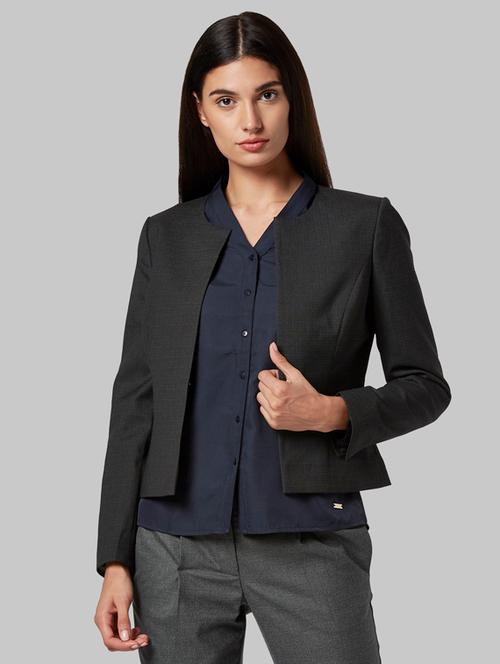 round neck solid blazer - 17793436 - Very Small Image - 1