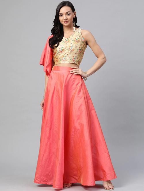 peach art silk aline lehenga - 17793710 - Very Small Image - 1