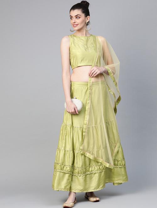 green art silk aline lehenga - 17793711 - Very Small Image - 1