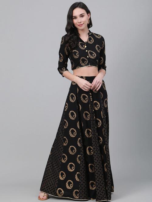black rayon flared lehenga - 17793716 - Very Small Image - 1