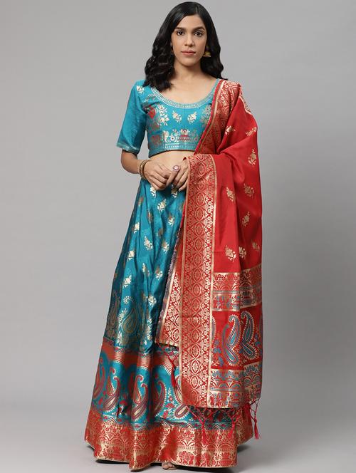 green art silk aline lehenga - 17795477 - Very Small Image - 1