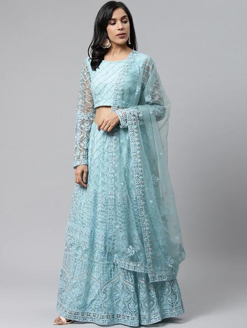 light blue net flared lehenga - 17795501 - Very Small Image - 1