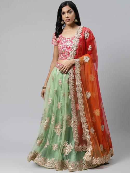 green net aline lehenga - 17795503 - Very Small Image - 1