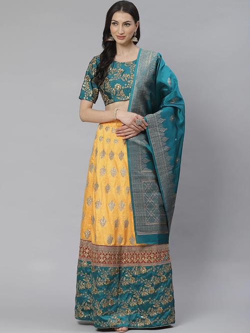 yellow art silk aline lehenga - 17795525 - Very Small Image - 1