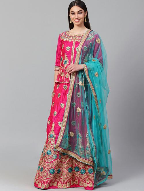 pink satin flared lehenga - 17795561 - Very Small Image - 1