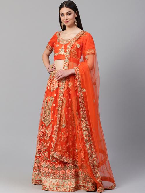 orange net flared lehenga - 17795569 - Very Small Image - 1