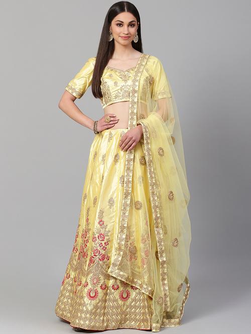 yellow satin aline lehenga - 17795575 - Very Small Image - 1