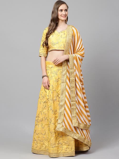 yellow art silk aline lehenga - 17795580 - Very Small Image - 1