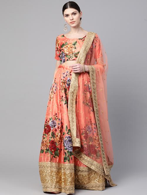 peach art silk aline lehenga - 17795594 - Very Small Image - 1