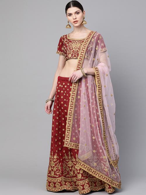 maroon art silk aline lehenga - 17795616 - Very Small Image - 1