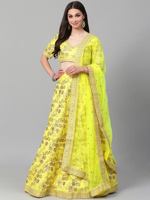 green art silk aline lehenga - 17795707 - Very Small Image - 1