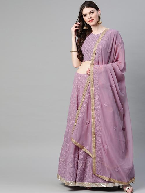 purple poly georgette aline lehenga - 17795741 - Very Small Image - 1