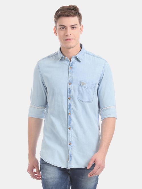 blue solid casual shirt - 17797581 - Very Small Image - 1