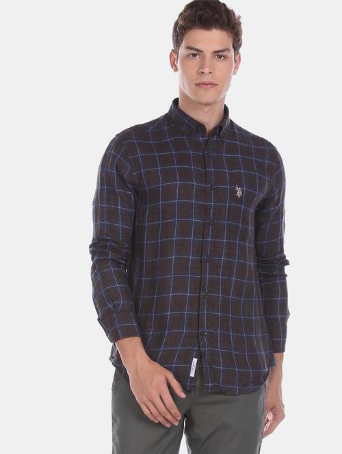 brown checkered casual shirt - 17797659 - Very Small Image - 1