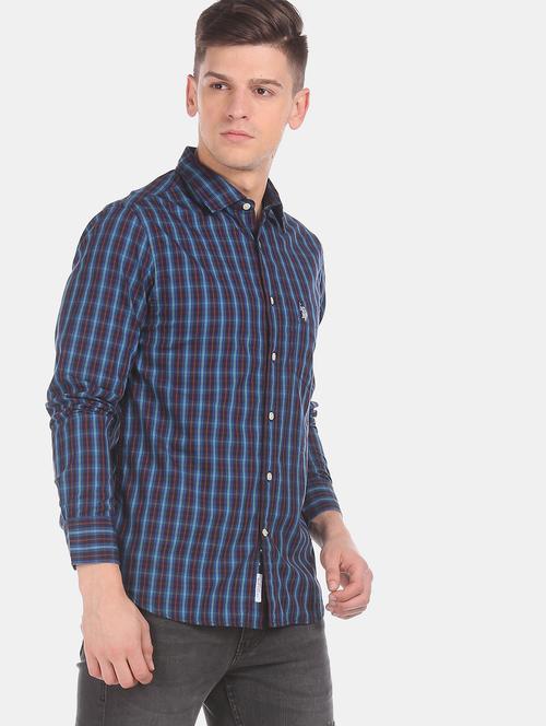 blue checkered casual shirt - 17797701 - Very Small Image - 1