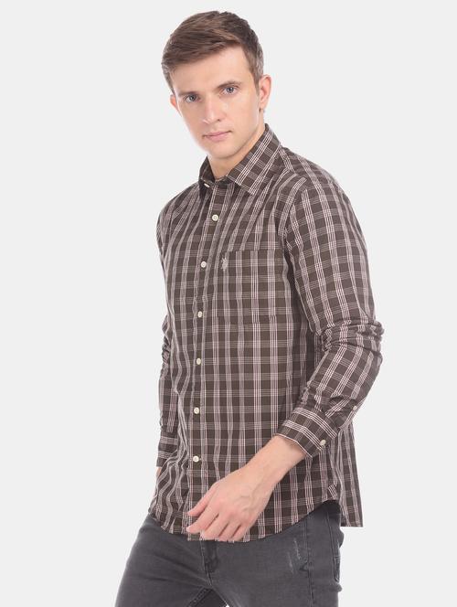 brown checkered casual shirt - 17797705 - Very Small Image - 1