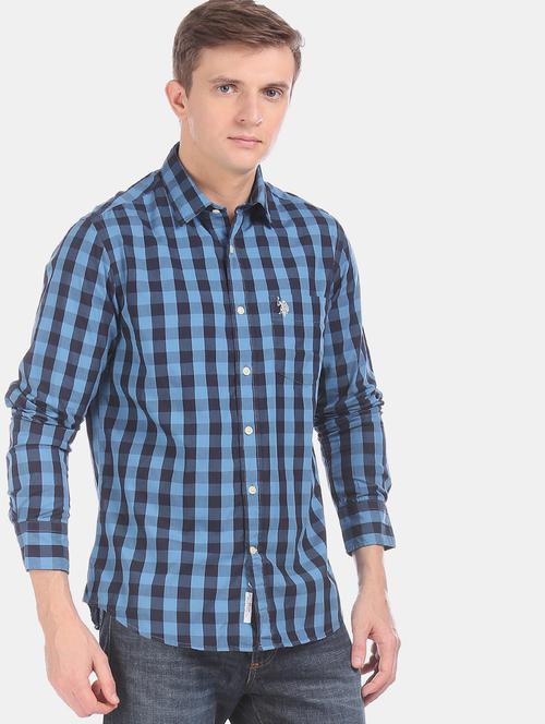 blue checkered casual shirt - 17797706 - Very Small Image - 1