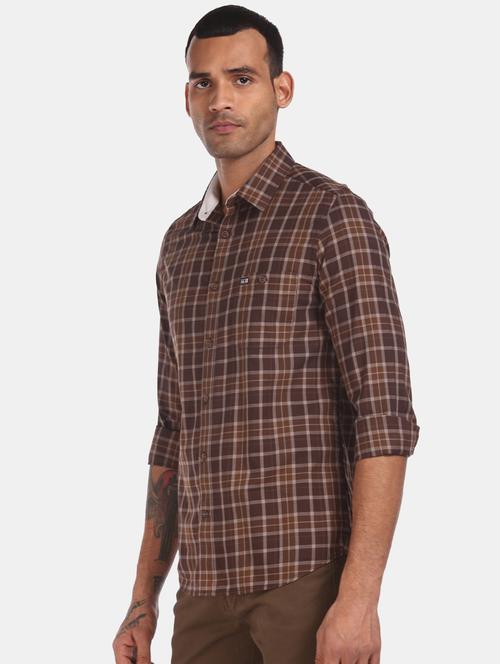 brown checkered casual shirt - 17797785 - Very Small Image - 1