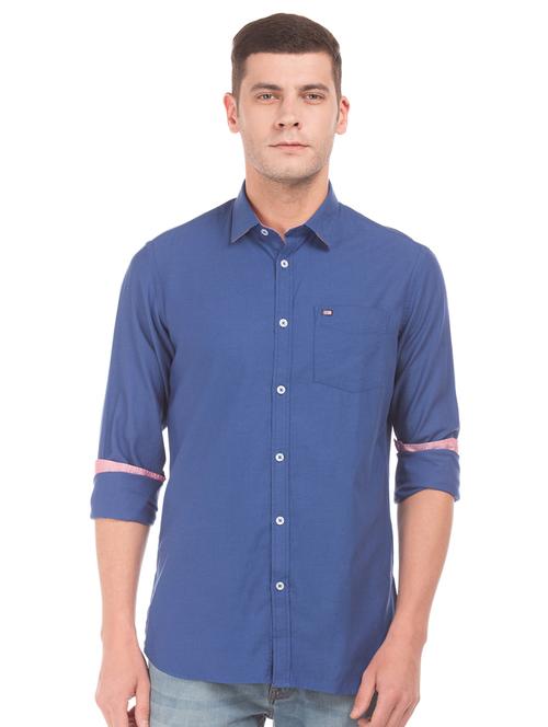 blue solid casual shirt - 17797831 - Very Small Image - 1
