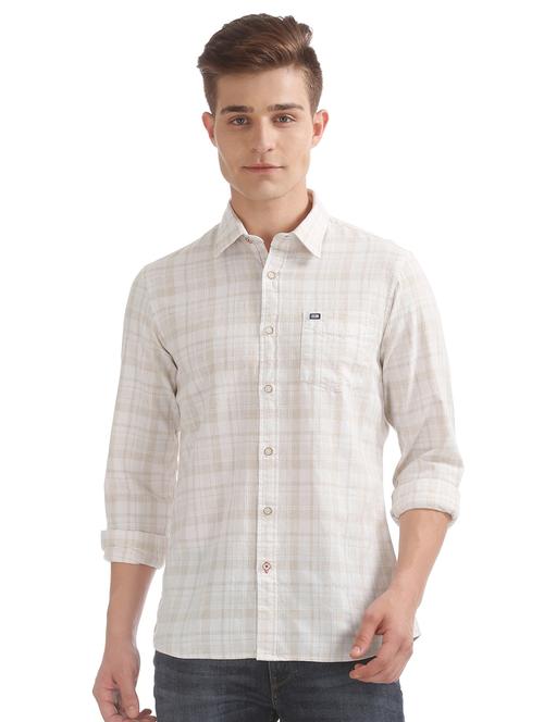 cream checkered casual shirt - 17797859 - Very Small Image - 1