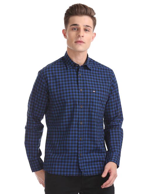 blue checkered casual shirt - 17797900 - Very Small Image - 1