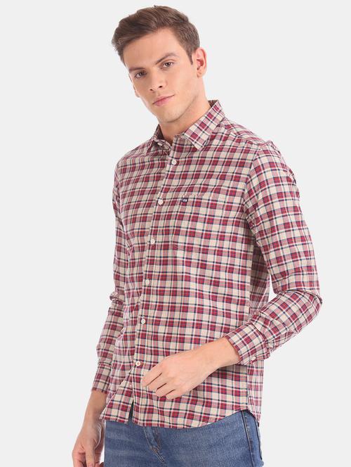 beige checkered casual shirt - 17797947 - Very Small Image - 1