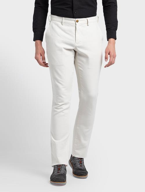 white textured flat front casual trouser - 17798518 - Very Small Image - 1