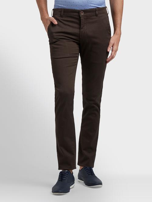brown textured flat front casual trouser - 17798548 - Very Small Image - 1