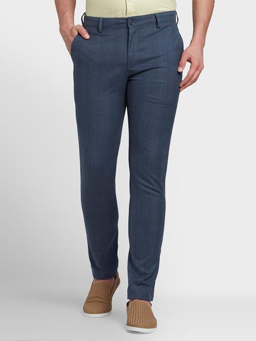 blue checkered flat front casual trouser - 17798552 - Very Small Image - 1