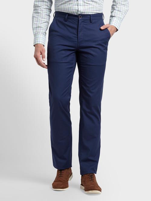 blue checkered flat front casual trouser - 17798586 - Very Small Image - 1