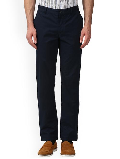 navy blue solid flat front casual trouser - 17798696 - Very Small Image - 1