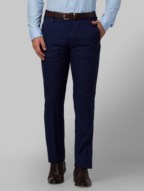 navy blue solid flat front formal trouser - 17798719 - Very Small Image - 1