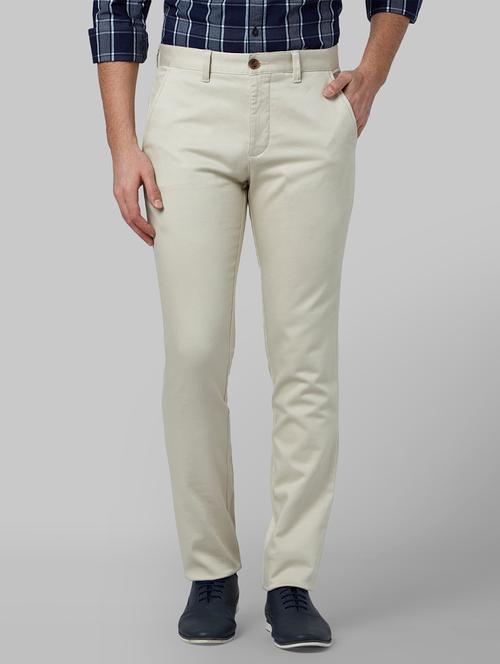 cream solid flat front casual trouser - 17798790 - Very Small Image - 1