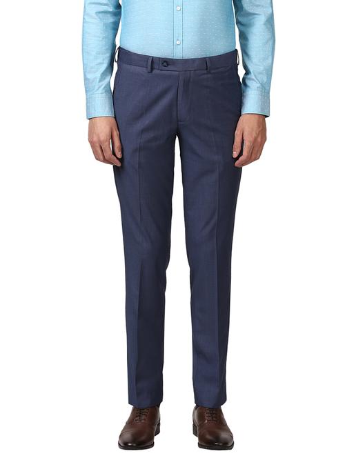 blue textured flat front formal trouser - 17798880 - Very Small Image - 1
