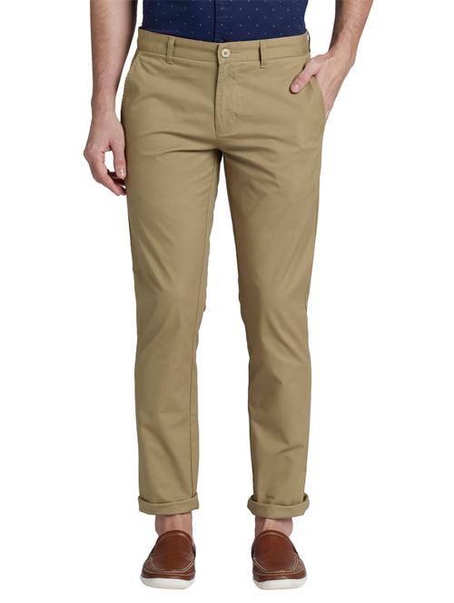 beige solid flat front casual trouser - 17798987 - Very Small Image - 1