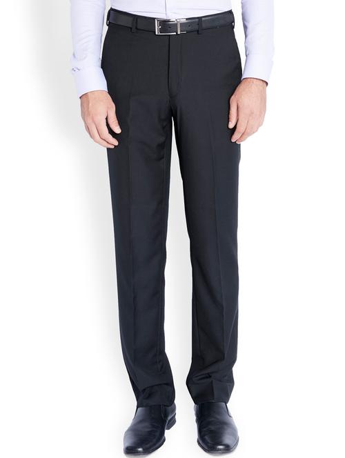 dark blue solid flat front formal trouser - 17799118 - Very Small Image - 1