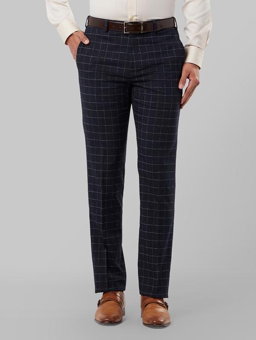 navy blue checkered flat front formal trouser - 17799374 - Very Small Image - 1