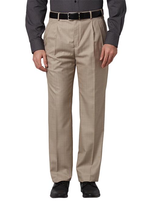 beige solid pleated formal trouser - 17799501 - Very Small Image - 1