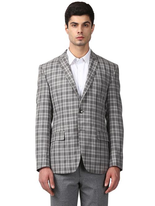 grey checkered single breasted formal blazer - 17800211 - Very Small Image - 1