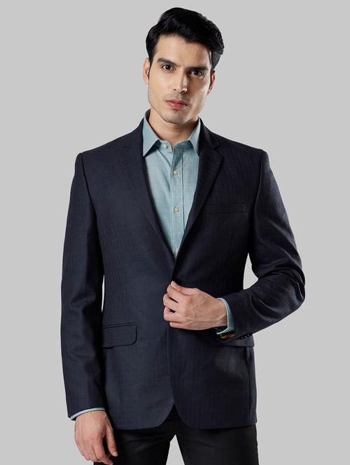 blue self design single breasted formal blazer  - 17800274 - Very Small Image - 1