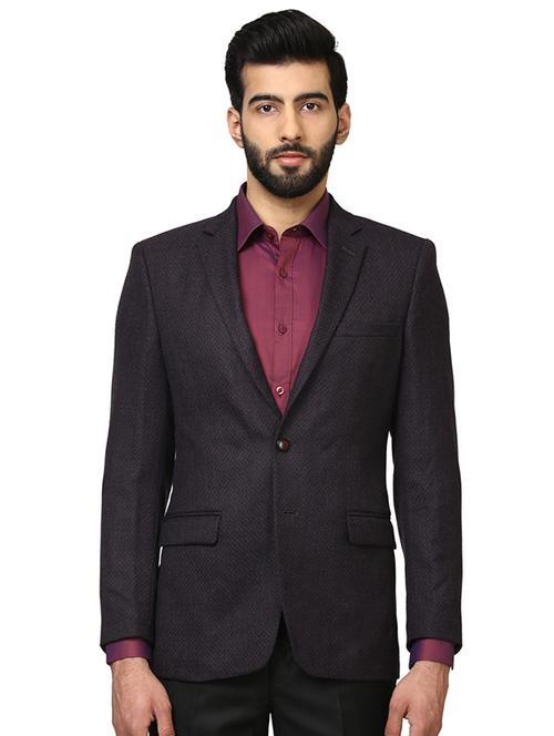 purple self design single breasted formal blazer - 17800418 - Very Small Image - 1