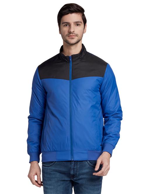 blue color block casual jacket - 17800534 - Very Small Image - 1