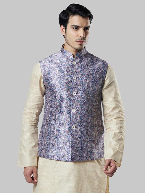 blue paisley nehru jacket - 17800610 - Very Small Image - 1